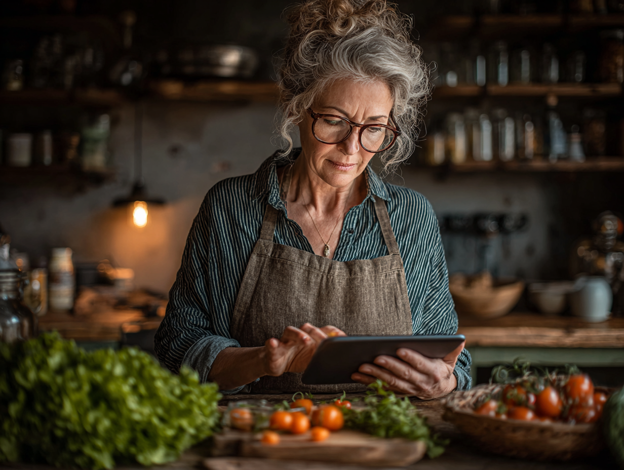 Здорова пара середнього віку готує разом здорову їжу